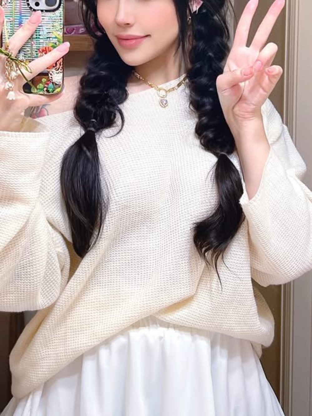 Ivory Waffle Knit Sweater